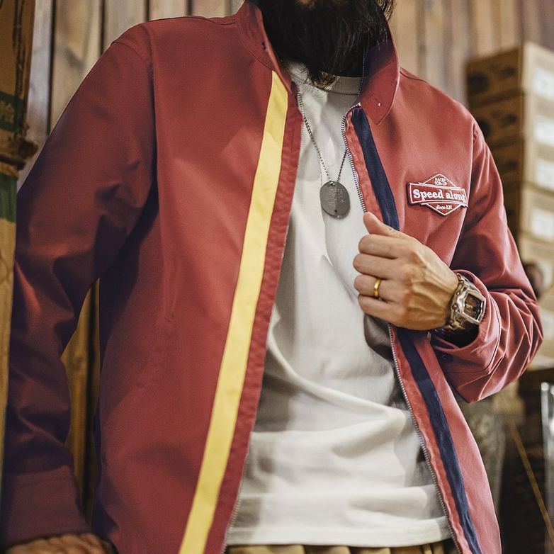 馬登工裝 美式復古60S撞色賽車夾克IVY立領運動休閒拉鍊外套男秋季