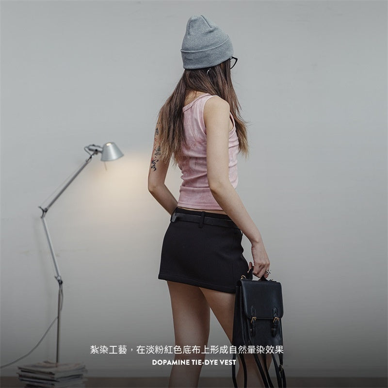 馬登女裝 針織紮染收腰工字背心甜辣吊帶無袖內搭顯瘦上衣