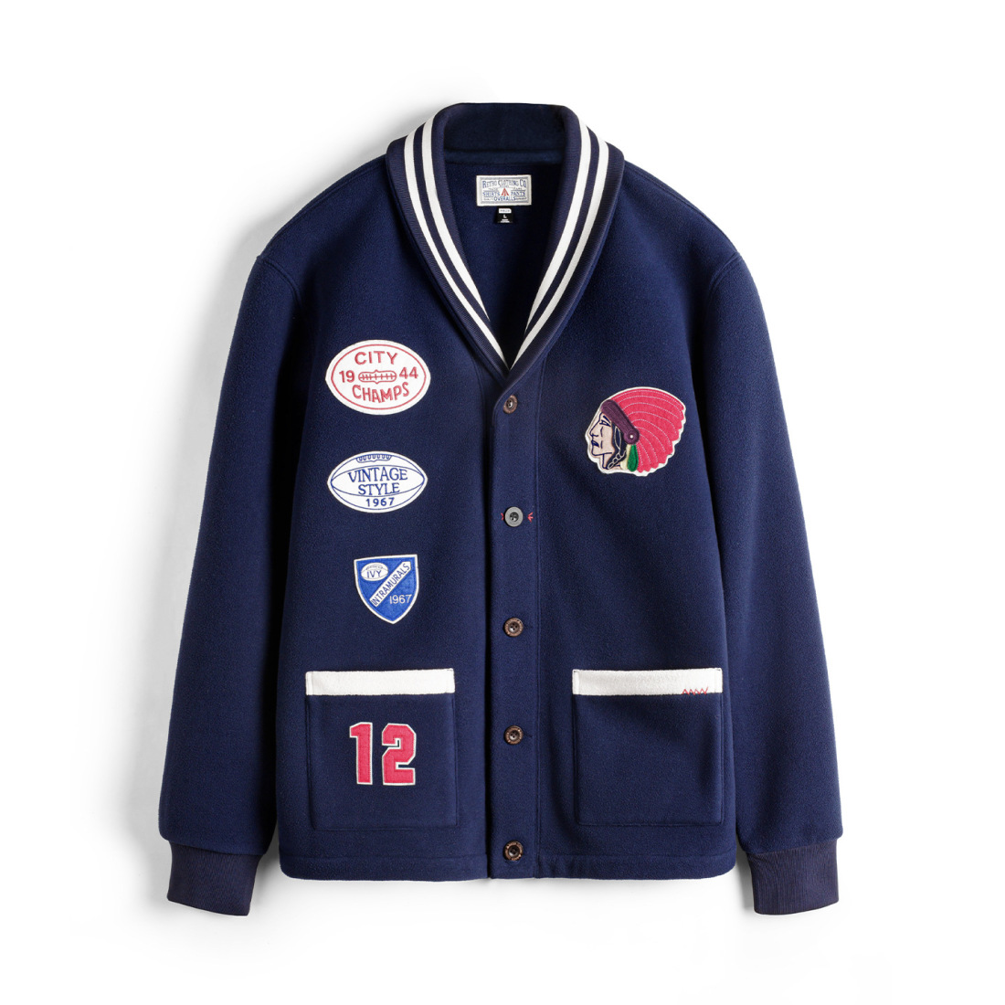 馬登工裝 美式復古青果領開衫搖粒絨夾克保暖棒球服外套男秋冬