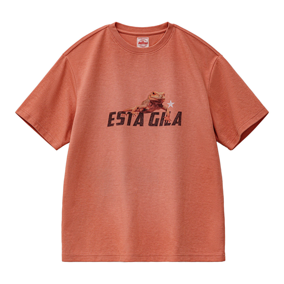 馬登工裝 美式复古印花短袖圓領落日橘紅色針織T恤男款夏季