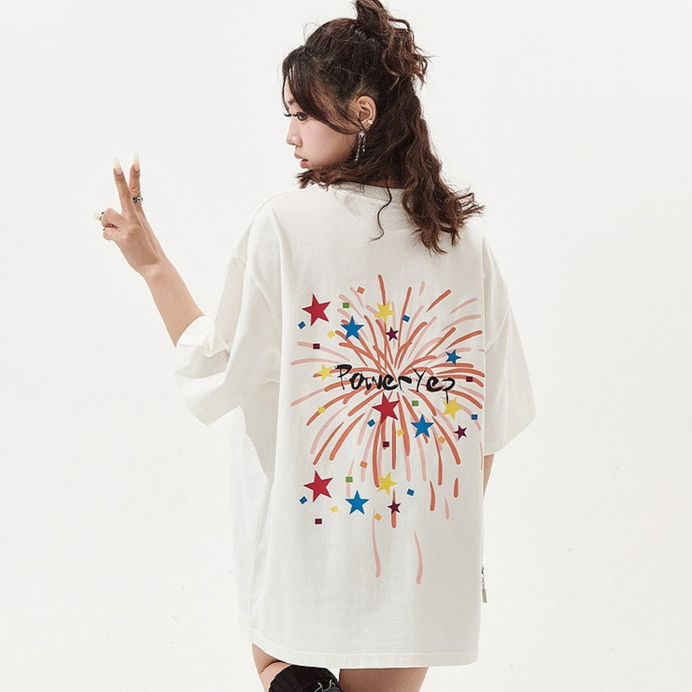 美式復古印花短袖T恤女寬鬆Oversize情侶上衣