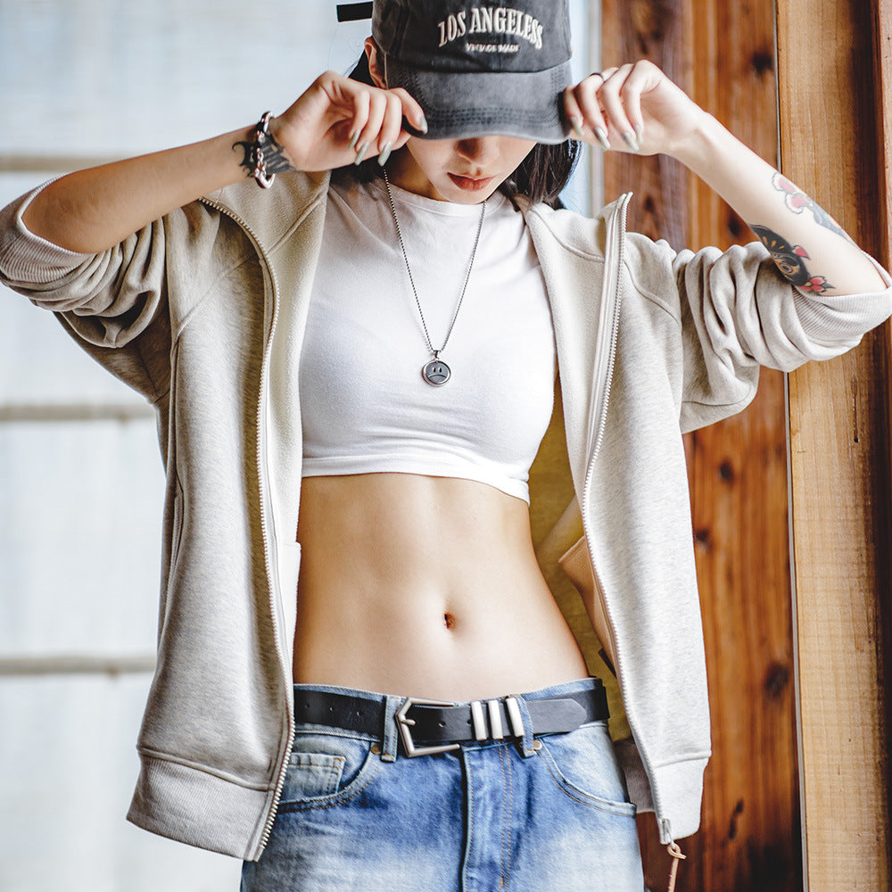 馬登女裝 美式休閒搖粒絨連帽衛衣外套秋冬加絨開衫上衣