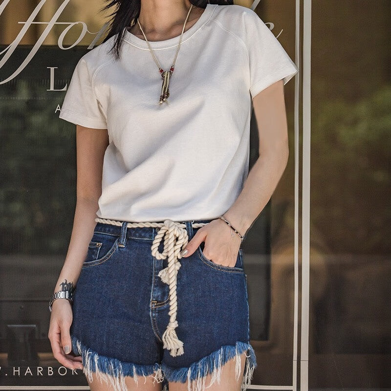 馬登女裝 美式簡約基礎百搭棉T卹顯瘦純色短袖打底衫