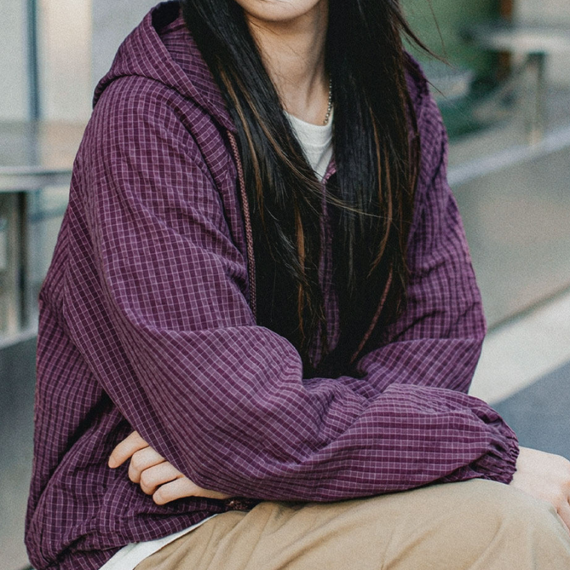 馬登女裝 美式泡泡紗連帽半開襟工裝衛衣套頭衫寬鬆機能風上衣女士春