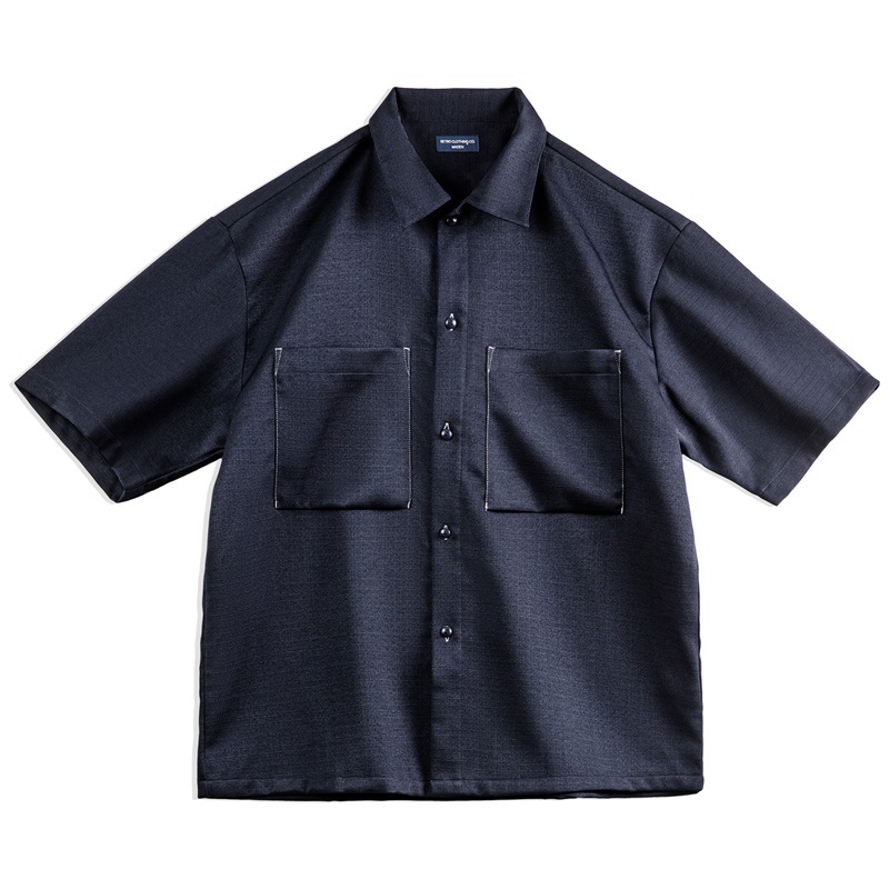 馬登工裝 美式休閒Oversize垂感免燙襯衫肌理感短袖襯衣