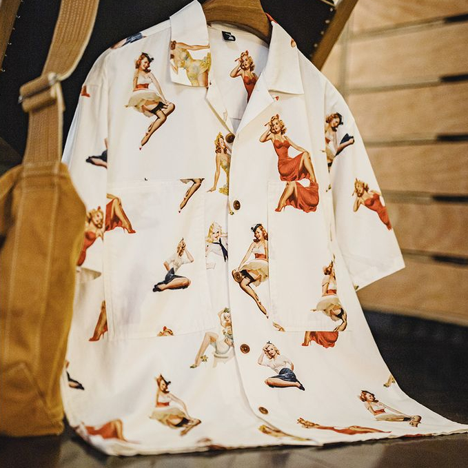 馬登工裝 美式復古滿印花古巴領襯衫夏威夷短袖沙灘襯衣外套男夏季