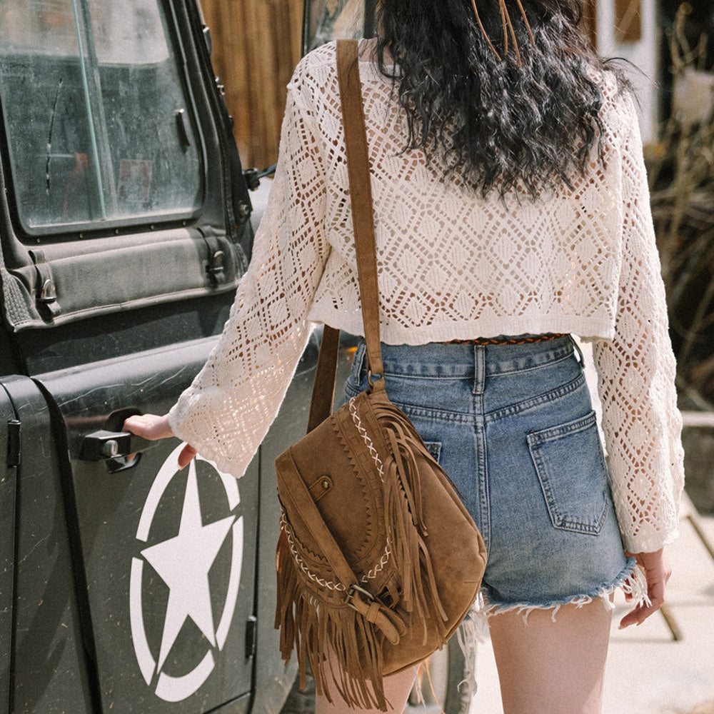 磨砂流蘇包波西米亞斜挎包大容量復古小眾設計感單肩包