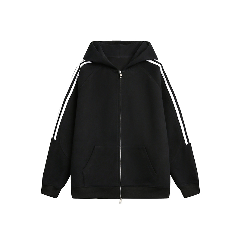 美式重磅潮牌三條槓條紋連帽衛衣外套春秋百搭休閒情侶套裝