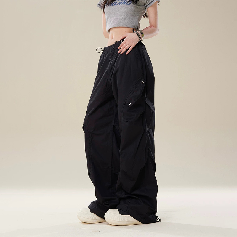 美式復古工裝褲褶皺設計感闊腿寬鬆直筒休閒情侶褲子