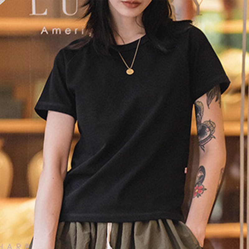 馬登女裝 美式簡約基礎百搭棉T卹顯瘦純色短袖打底衫