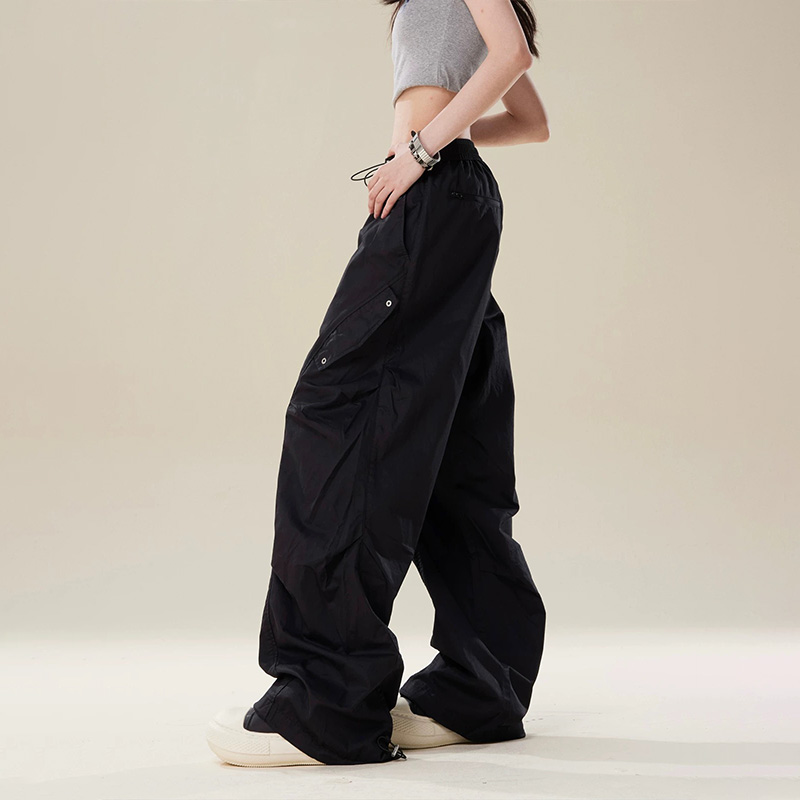 美式復古工裝褲褶皺設計感闊腿寬鬆直筒休閒情侶褲子