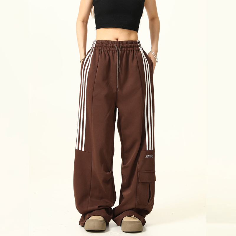美式復古三條槓運動休閒褲寬鬆闊腿工裝褲情侶垂感直筒褲