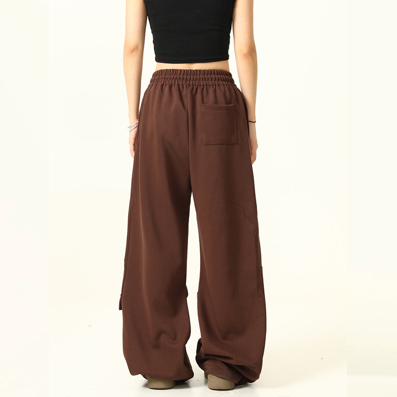 美式復古三條槓運動休閒褲寬鬆闊腿工裝褲情侶垂感直筒褲