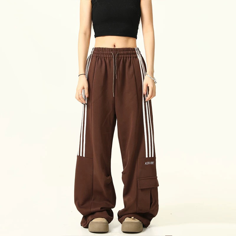 美式復古三條槓運動休閒褲寬鬆闊腿工裝褲情侶垂感直筒褲