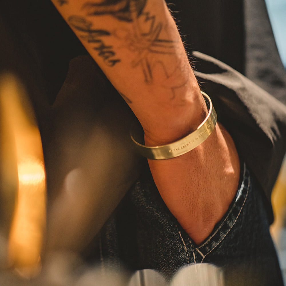 馬登 復古BLISS開口拋光白銅寬手鐲字母黃銅打磨手環配飾男女飾品