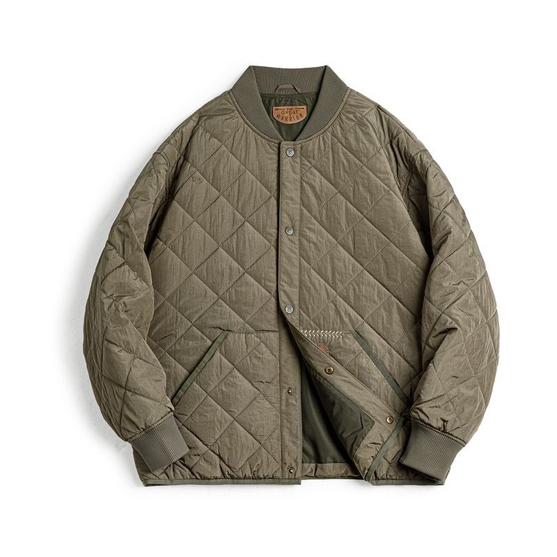 馬登工裝 美式休閒絎縫棒球服夾克棉衣菱形格加厚保暖棉服外套男冬