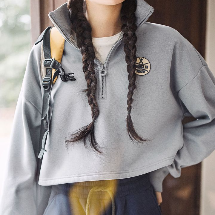 馬登女裝 格雷系高領道奇隊棒球夾克加絨半拉鍊針織長袖衛衣春秋