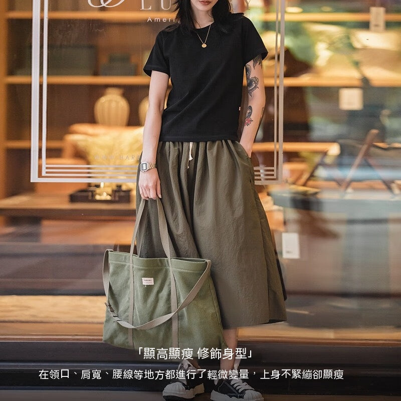 馬登女裝 美式簡約基礎百搭棉T卹顯瘦純色短袖打底衫