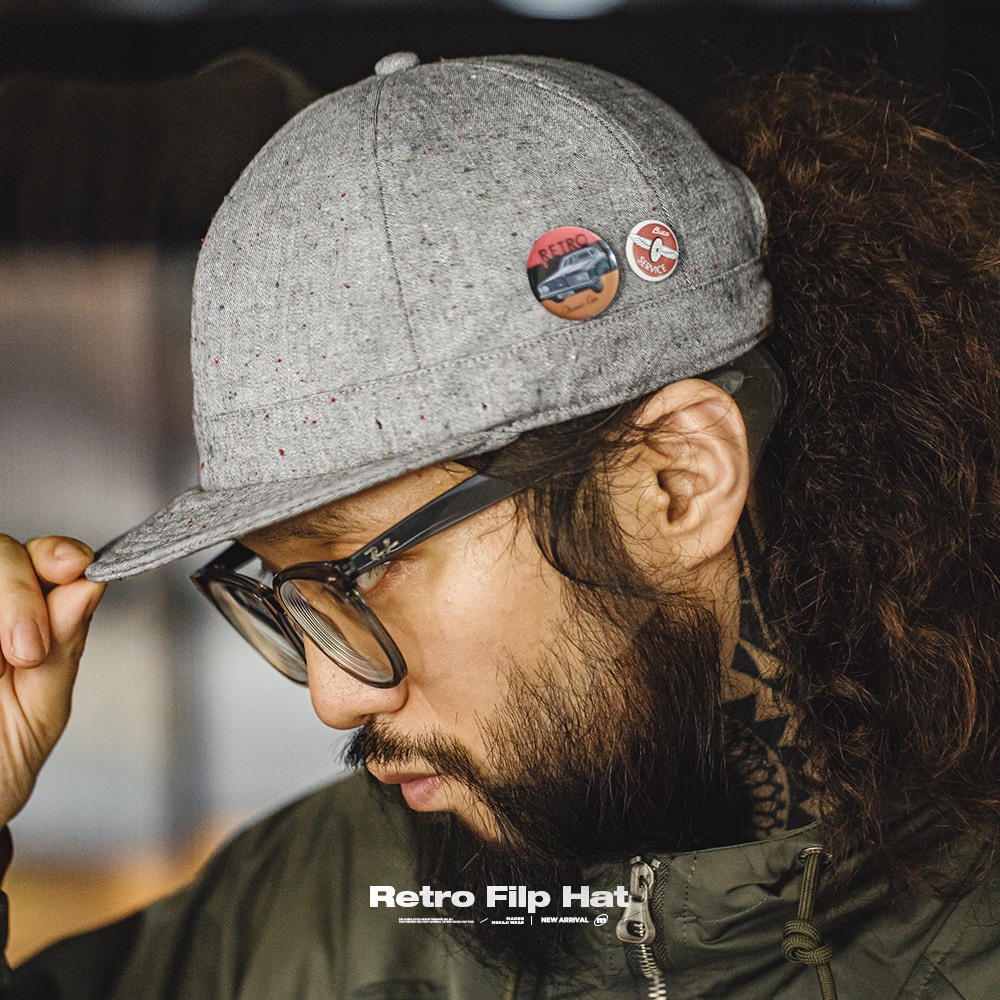 馬登工裝 美式復古混紡點紗短帽圓頂做舊灰色翻簷平簷鴨舌帽男