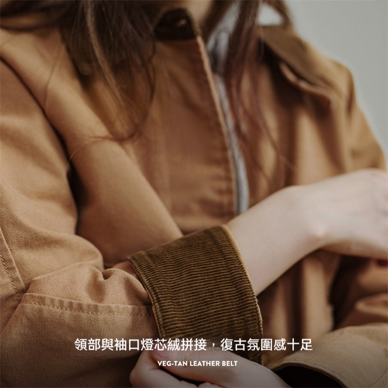 馬登女裝 美式工裝夾克美拉德燈芯絨拼接帆布外套寬鬆休閒翻領上衣春秋