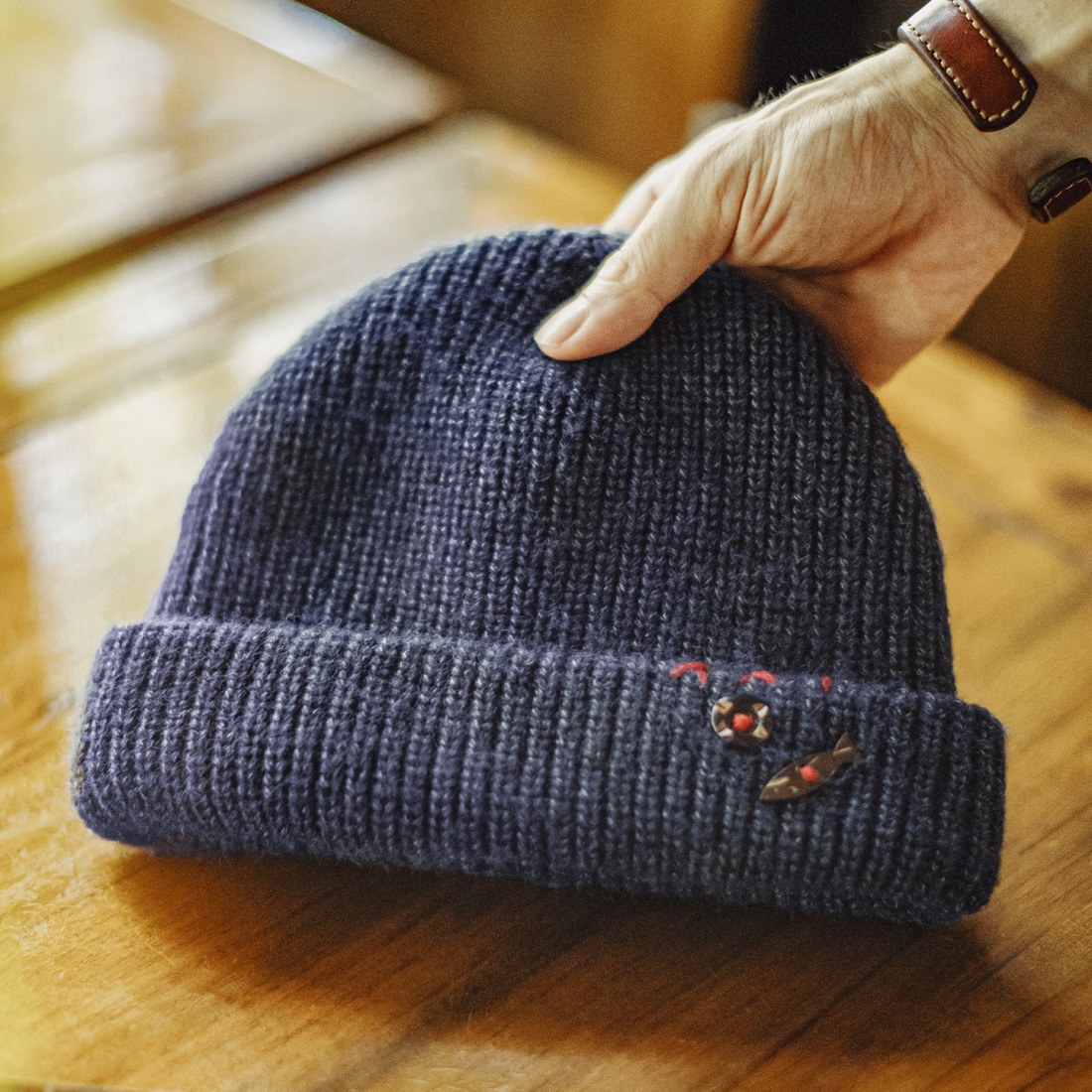 馬登工裝 美式復古北極絨藏青色冷帽護耳防寒毛線保暖瓜皮帽子男秋冬