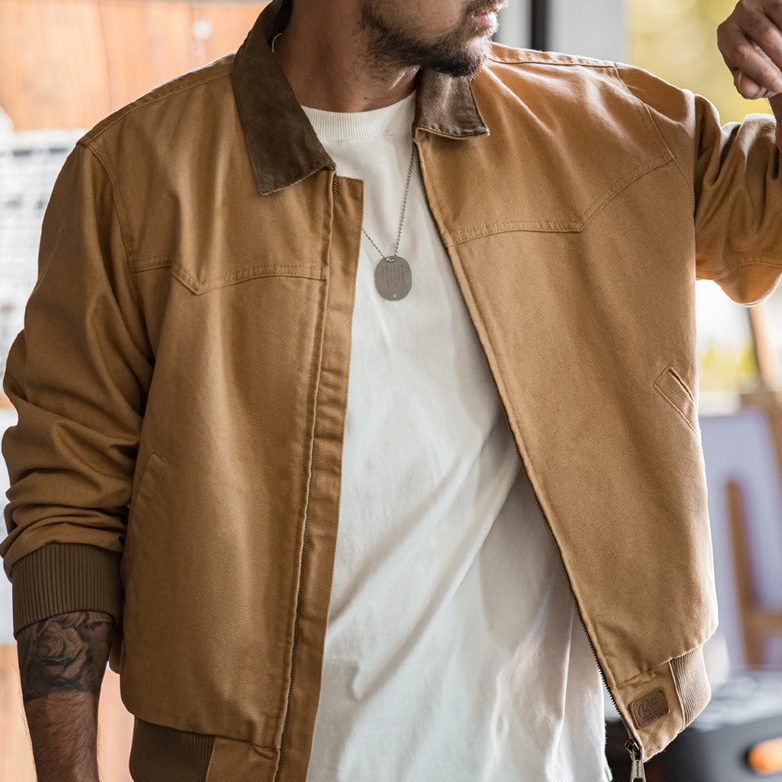 馬登工裝 美式復古重磅聖達菲帆布夾克水洗純棉翻領外套男秋季