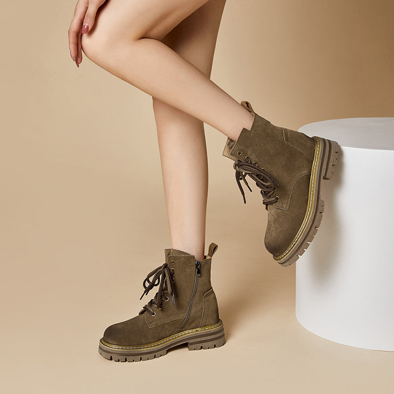 英倫風復古馬丁靴女秋冬靴子內增高加絨工裝短靴