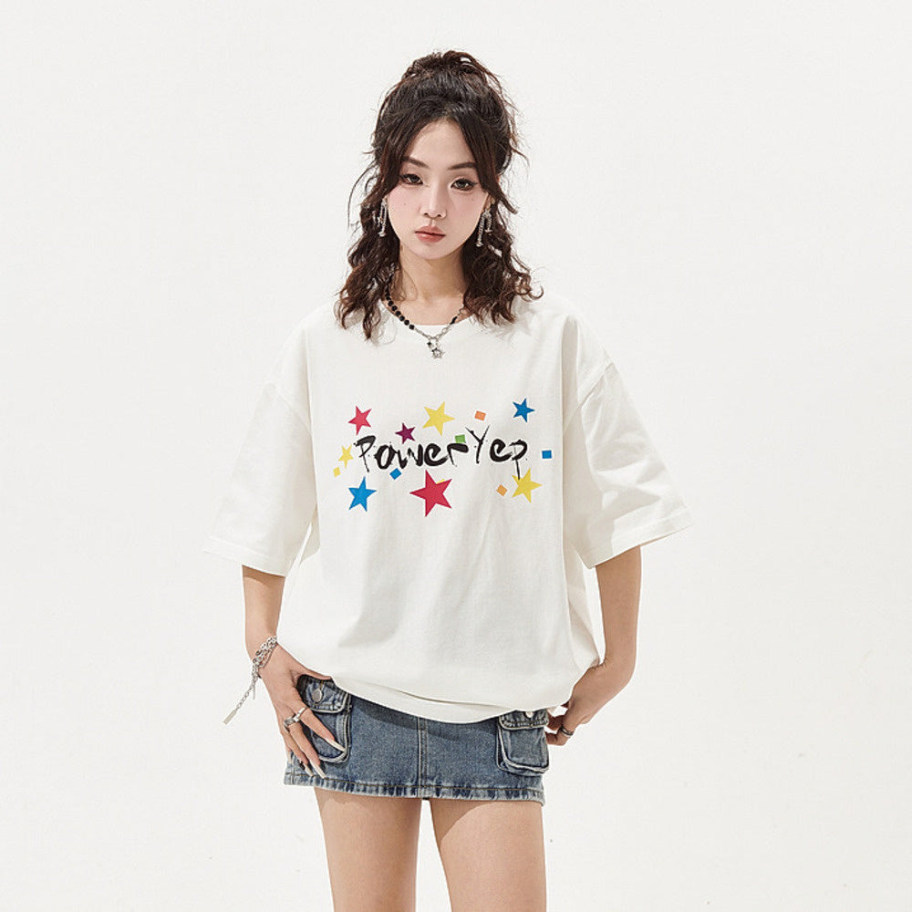 美式復古印花短袖T恤女寬鬆Oversize情侶上衣