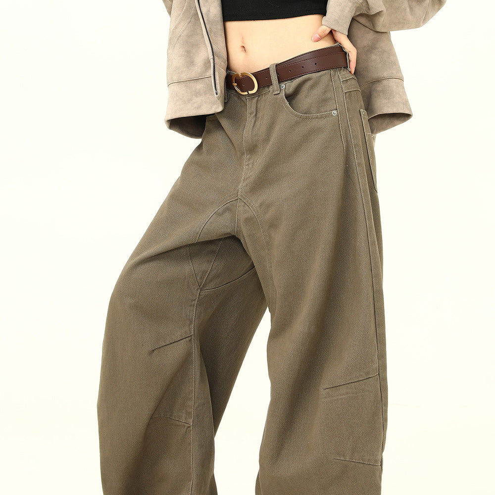 美式復古cleanfit工裝褲解構廓形彎刀牛仔褲寬鬆百搭工裝褲