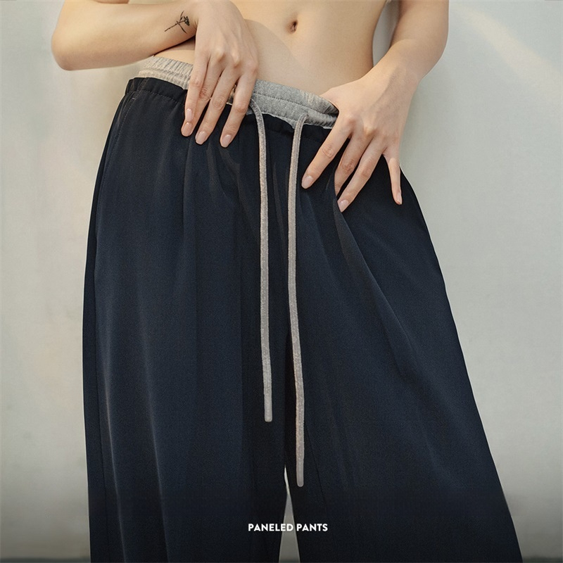 馬登女裝 美式抽繩鬆緊腰闊腿褲寬鬆直筒休閒長褲垂墜感拖地褲秋