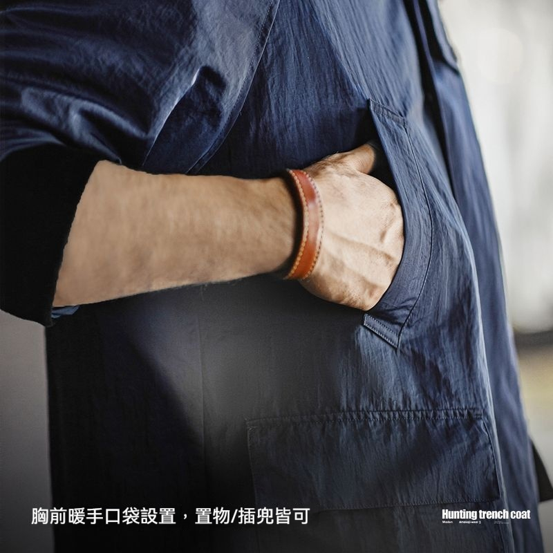 馬登工裝 美式復古Oversize獵裝風衣寬鬆翻領單排扣中長款外套秋冬