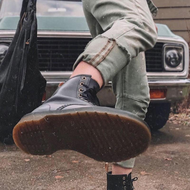 馬登男鞋 中幫黑色真皮復古短靴英倫風工裝情侶靴子