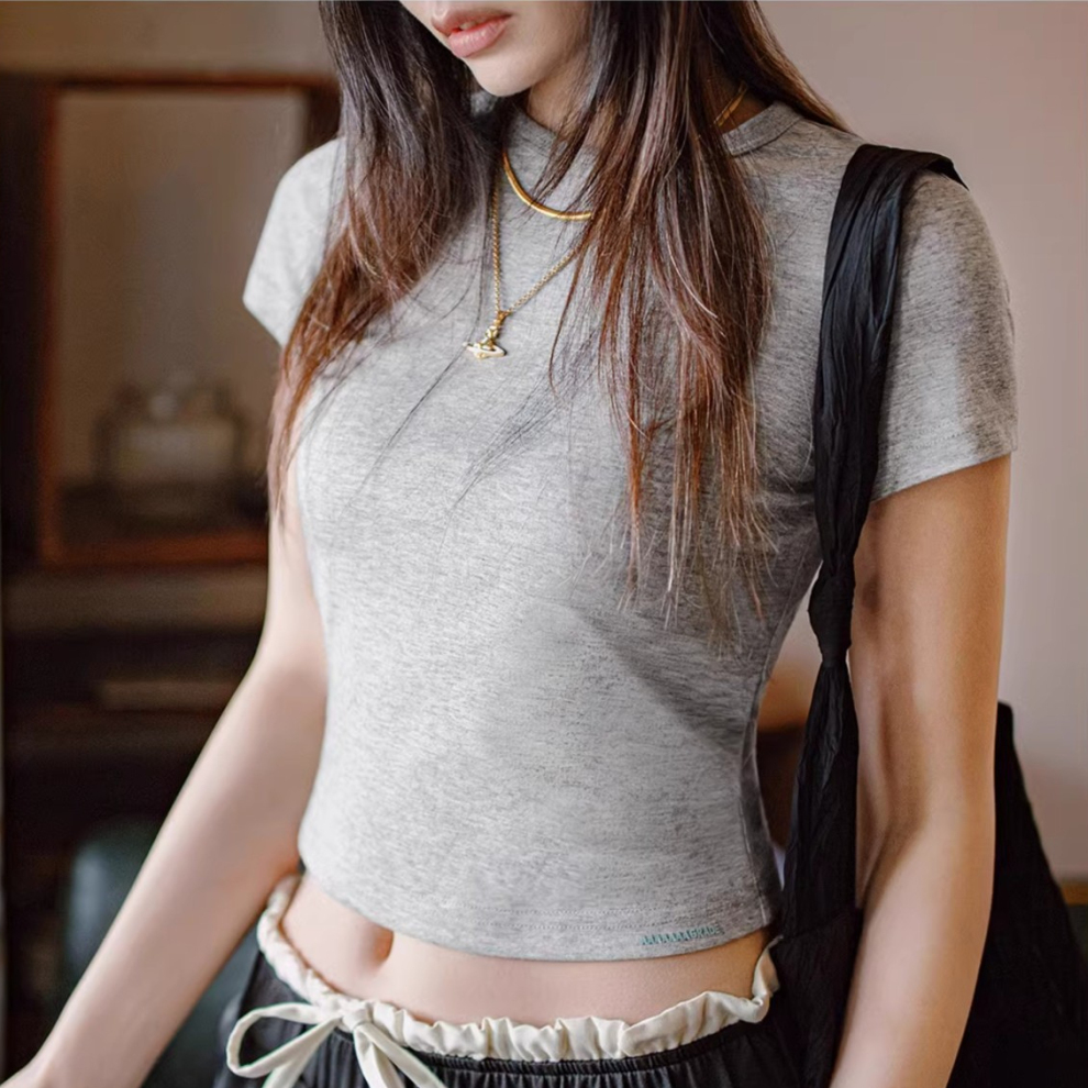馬登女裝 可露麗風圓領T恤復古基礎內搭打底正肩短款半袖夏季