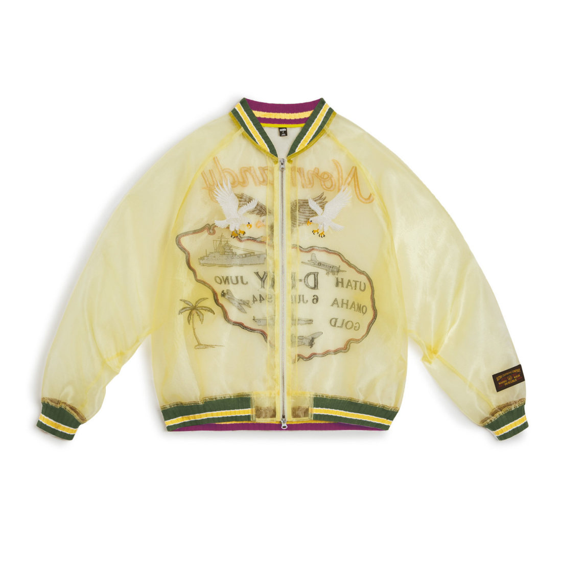 馬登女裝 美式復古歐根紗橫須賀刺繡棒球服夾克半透明外套罩衫上衣女春