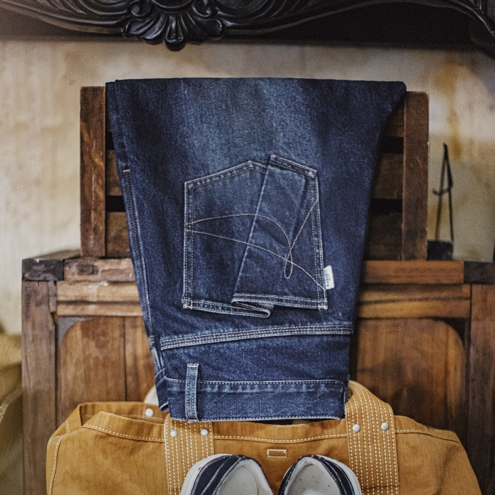 馬登工裝 美式復古水洗彎刀牛仔褲丹寧闊腿垂感拖地休閒長褲子男秋