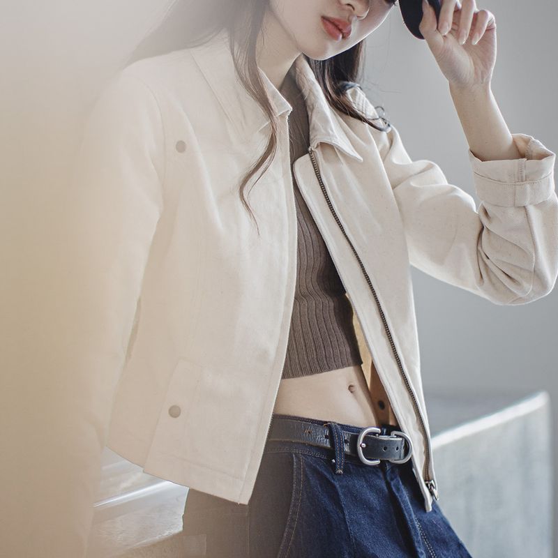 馬登女裝 巴恩風白色收腰夾克小個子工裝外套Vintage上衣春秋