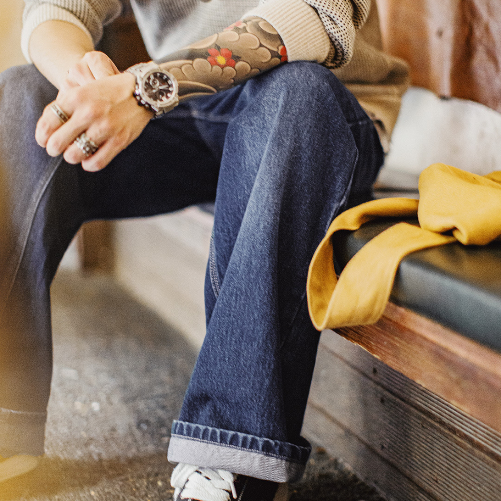 馬登工裝 美式復古水洗彎刀牛仔褲丹寧闊腿垂感拖地休閒長褲子男秋