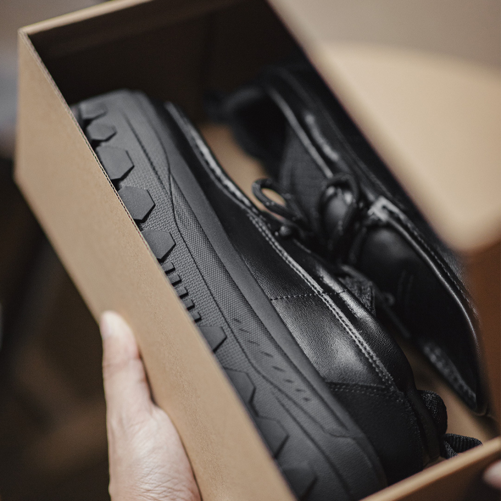 馬登男鞋 袋鼠鞋冬季男士厚底增高黑色通勤英倫風軟底方頭休閒皮鞋