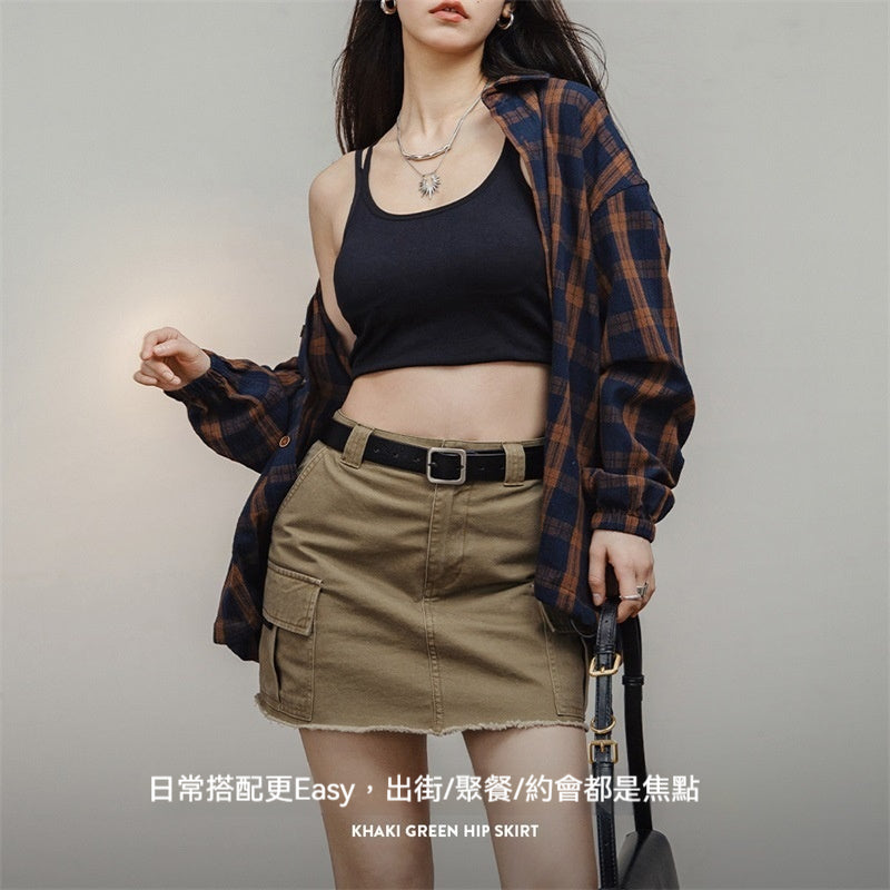 馬登女裝 美式復古包臀裙高腰純棉短款半身裙顯瘦短裙辣妹夏