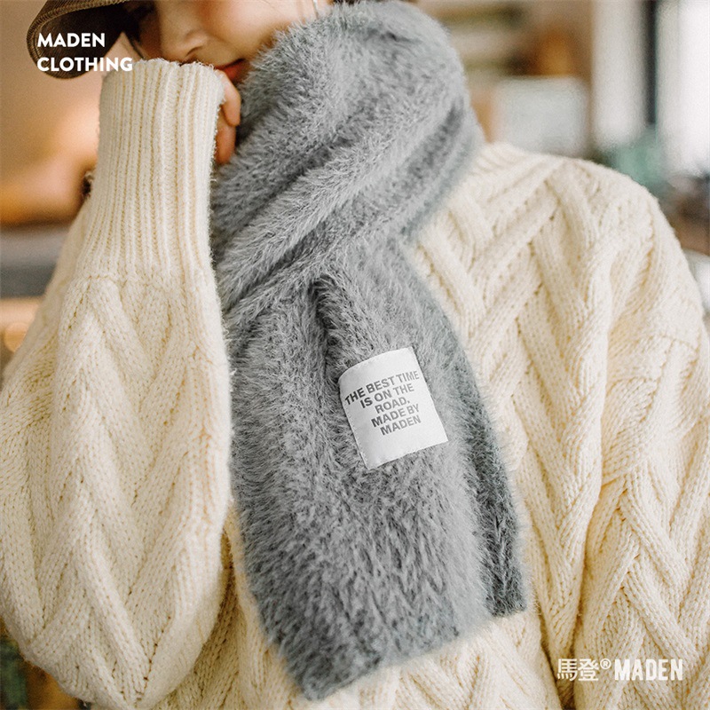 馬登女裝 羊毛混紡雪貂灰圍巾軟糯保暖護頸防寒毛茸圍脖冬季