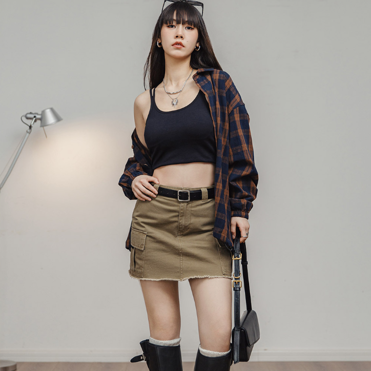 馬登女裝 美式復古包臀裙高腰純棉短款半身裙顯瘦短裙辣妹夏