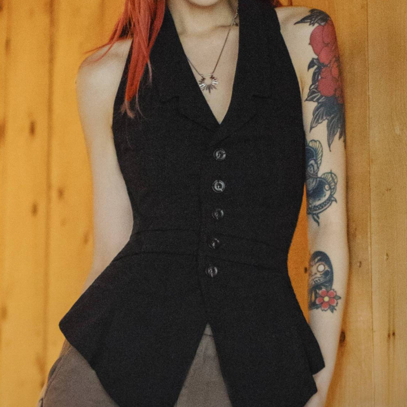 馬登女裝 Citygirl無袖V領掛脖疊穿馬甲高智感純欲風辣妹坎肩春夏