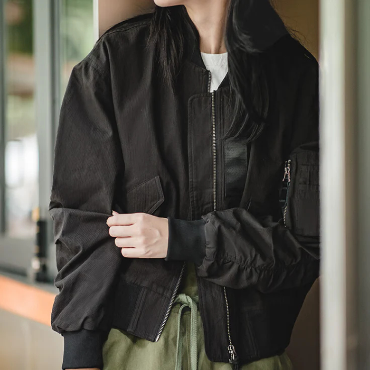 馬登女裝 美式復古MA1飛行員夾克外套Vintage純棉棒球服上衣