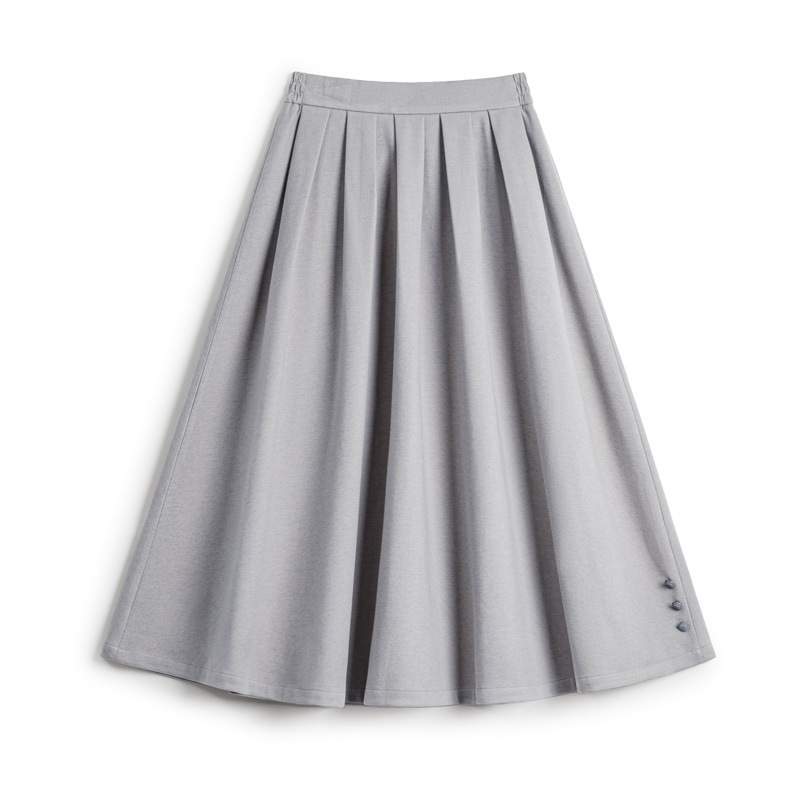 馬登女裝 毛呢大擺半身長裙針織鬆緊腰垂墜感百褶A字傘裙秋冬