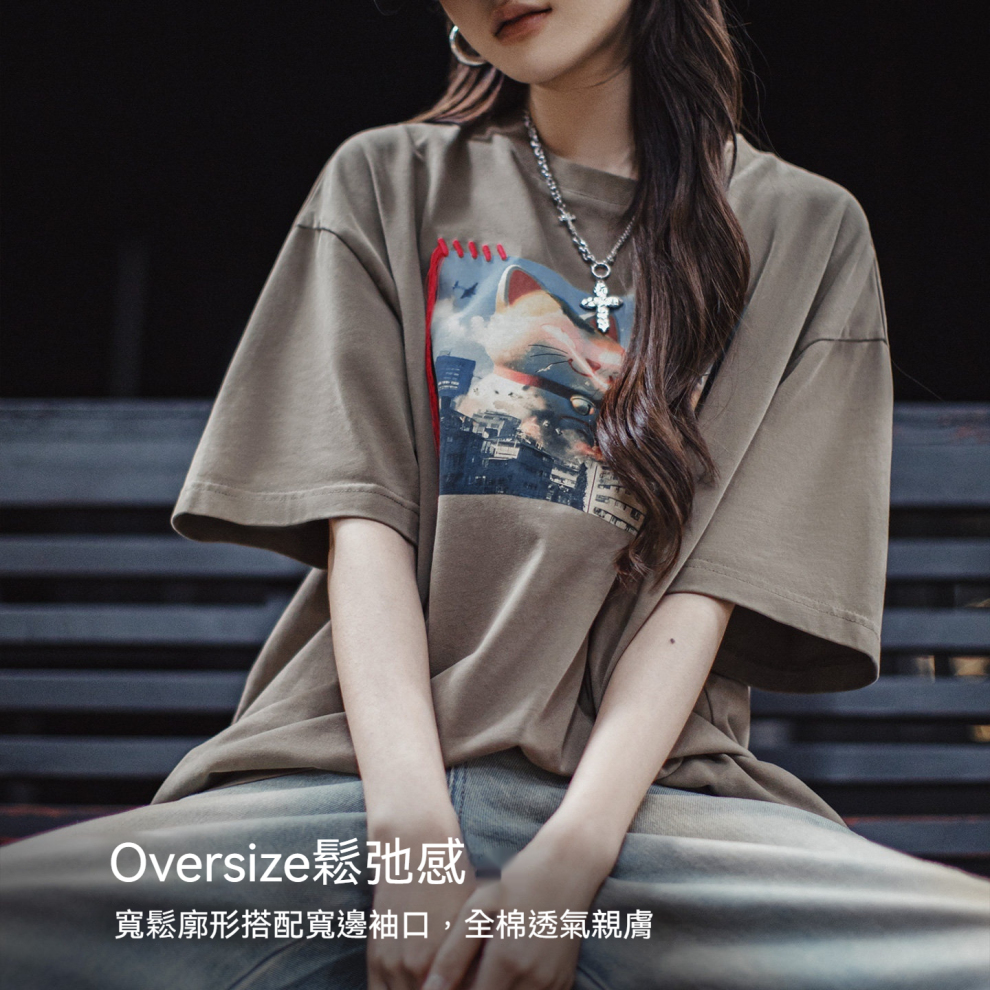 馬登女裝 純棉寬鬆遮肚子印花短袖T恤流蘇小眾設計款五分半袖上衣女夏