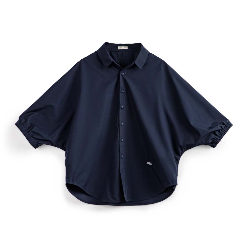 馬登女裝 美式襯衫七分袖寬鬆上衣蝙蝠袖休閒透氣立領外套可疊穿夏季女