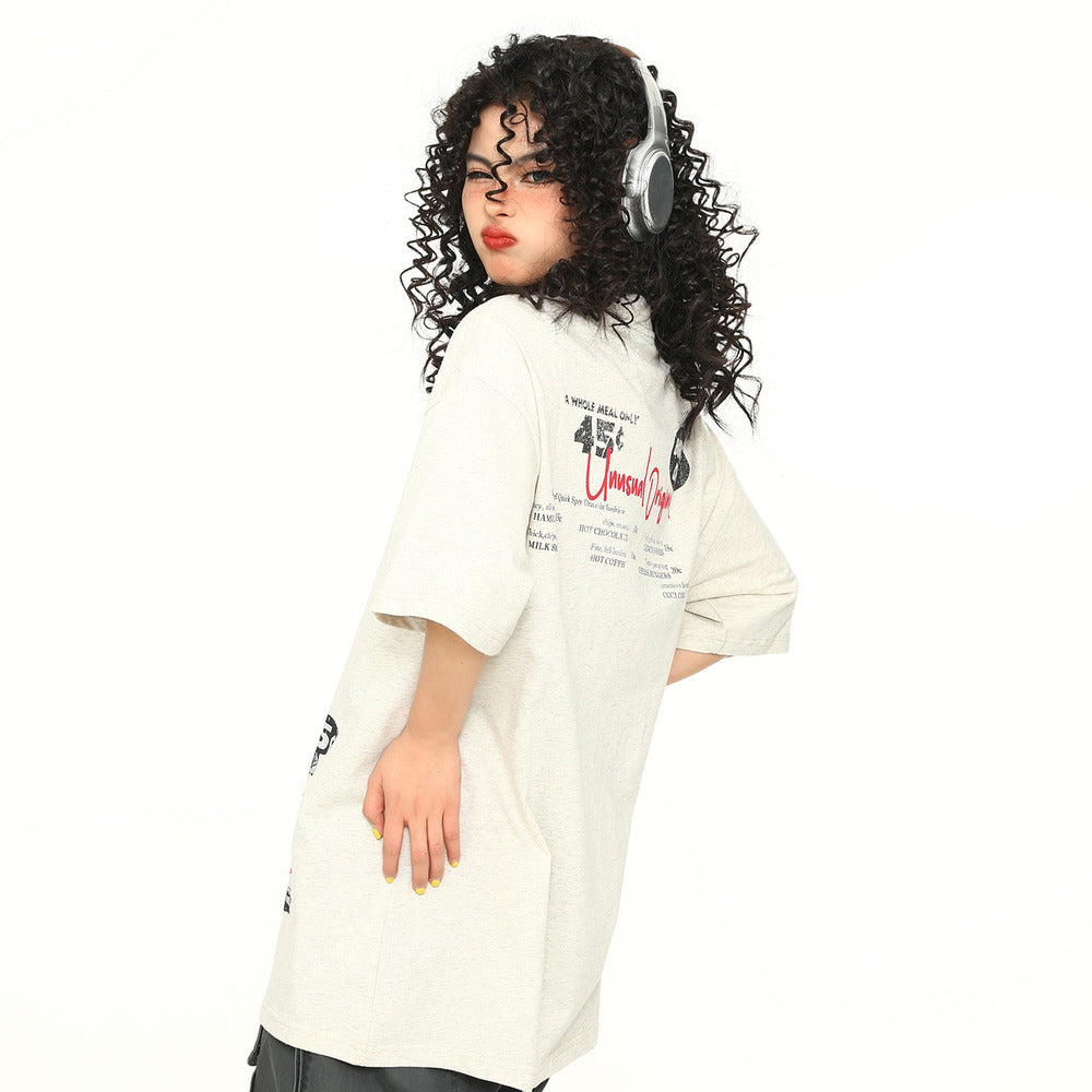 美式復古手繪印花短袖T恤Vintage寬鬆上衣潮