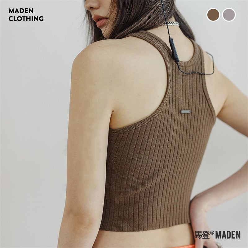 馬登女裝 無袖工字背心修身露腰美背吊帶上衣內搭外穿辣妹夏
