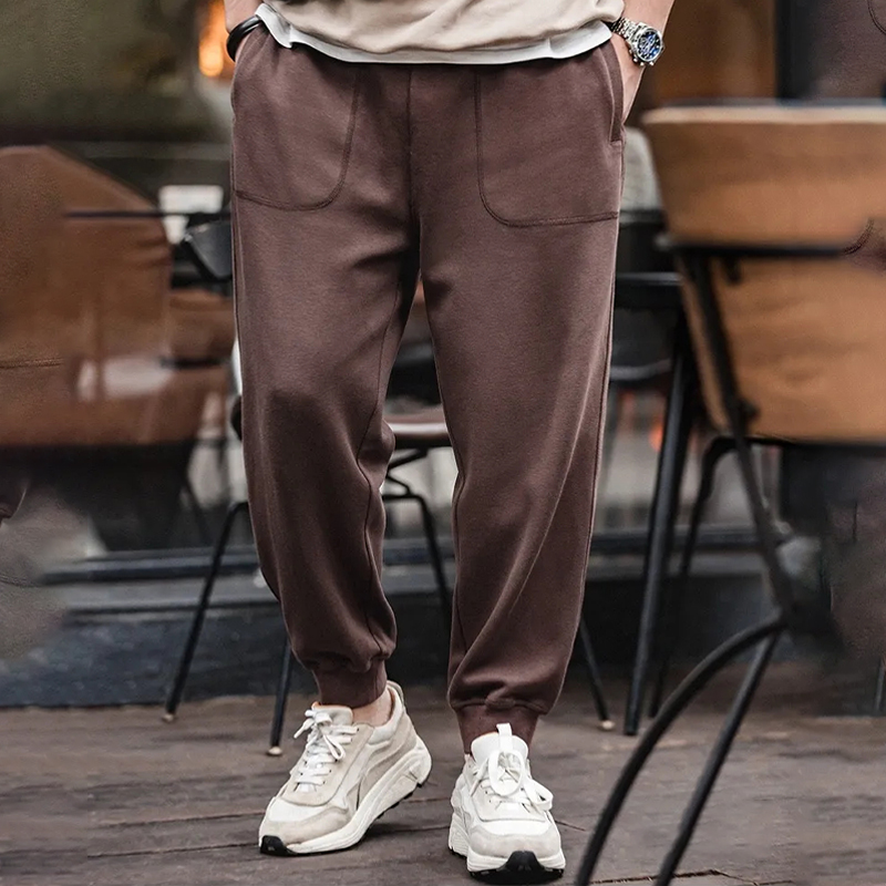 馬登工裝 復古抽繩鬆緊腰針織衛褲收口小腳錐形褲運動長褲