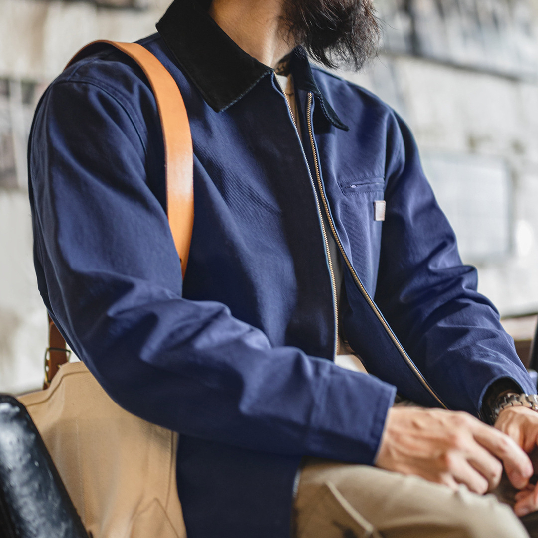 馬登工裝 美式底特律藏青色夾克獵裝J001美式巴恩風翻領外套男秋冬